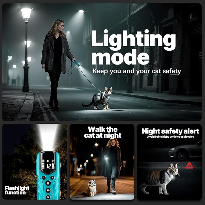 Cat Training Collar No Shock,Tiniest Vibrating Cat Collar with Remote 2000ft, Vibration Collar for Small Cat 5-15lbs & Medium Large Cats, Safe Lock, Beep, Vibrate, No Prongs, Waterproof, Cyan