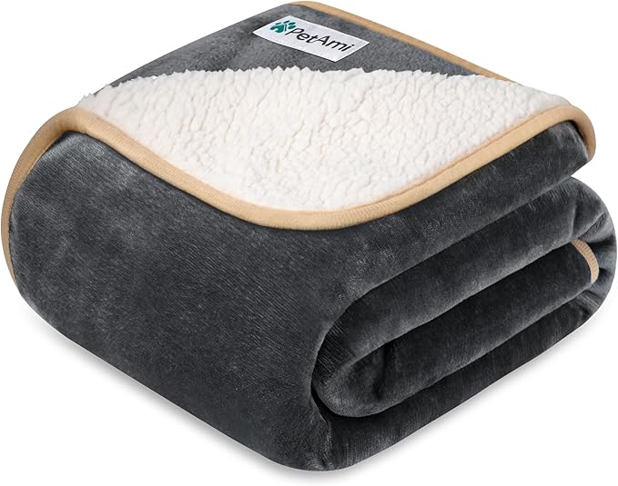 PetAmi Waterproof Dog Blanket for Small Medium Dogs, Pee Proof Pet Blanket for Couch Bed, Reversible, Soft Fleece, Washable, 24x32 Gray/Beige