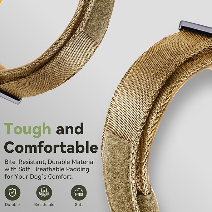 2025 Upgrade Waterproof AirTag Dog Collar, Military Tactical Dog Collar with AirTag Holder, Comfortable Control Handle and Metal Buckle, GPS Dog Collar Holder for Medium to Large Dogs (Khaki,X L)