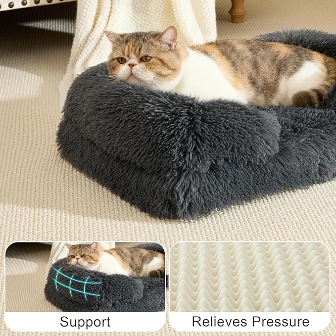 Orthopedic Dog Bed for Cat and Small Dogs of Comfortable Memory Foam Pet Bed with Sides,Fluffy Dog Couch Sofa Bed with Anti-Slip Bottom Dark Grey S