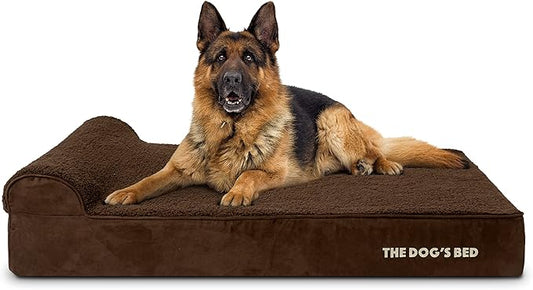 The Dog’s Bed Orthopedic Headrest Dog Bed XL Brown Plush, Memory Foam, Pain Relief for Arthritis, Hip & Elbow Dysplasia, Post Surgery, Lameness, Waterproof Washable Cover