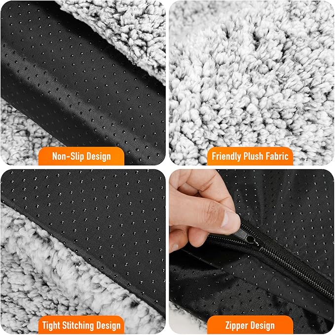 Self Warming Pet Bed for Cats & Dogs, Heated Pet Mat, 2.0 Upgraded Dual-Layer Thermal Foil Heating Pad, Plush Self-Heating Bed for Crate, Floor, with Removable Washable Cover, Non-Slip, Gray, 22"x34"