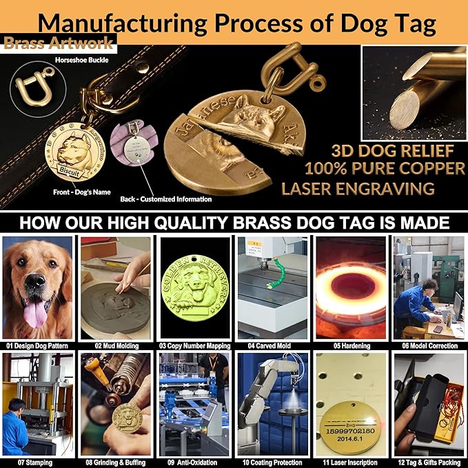 Vintage Pure Copper Pet ID Tags,Personalized Dog Tags,Three-Dimensional Relief Pet Pattern,Lettering on The Front and Back,Custom Pet Tags (B32-Bedlington Terriern)