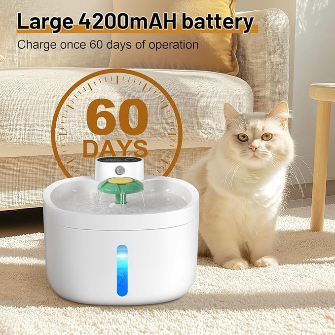 Wireless Cat Water Fountain,42000mAH Battery Operated Cordless Cat Fountain,91OZ/2.6L Automatic Pet Water Dispenser Rechargeable Drinking Fountains with Motion Sensor for Cats and Dogs