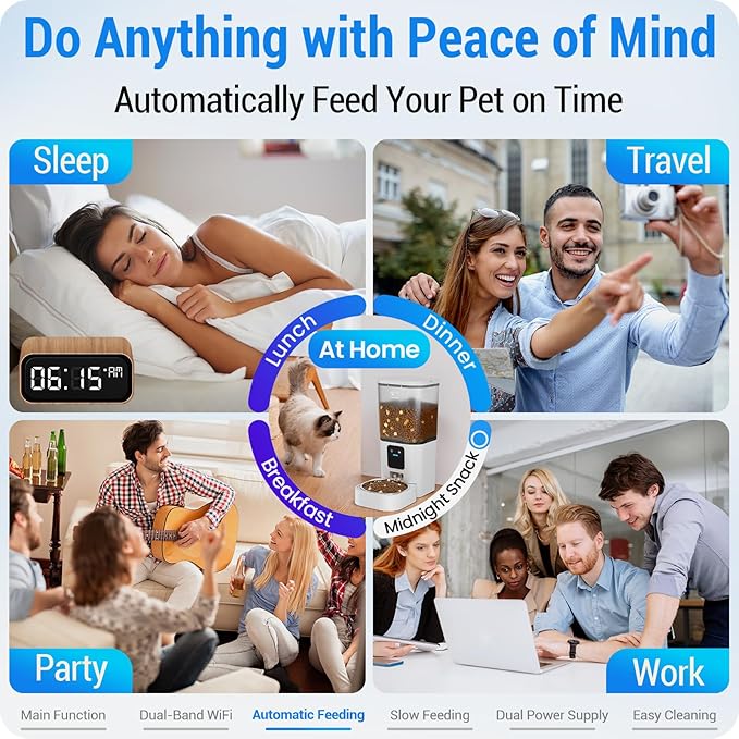 Automatic Cat Feeder with Slow Feed: 5G WiFi Automatic Dog Feeder with APP Control, 7L Auto Cat Food Dispenser with Alexa for Multiple Pets, Detachable for Easy Cleaning - 29 Cup