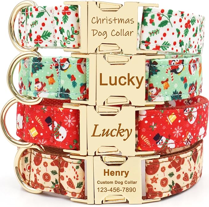 Custom Dog Collar with Name, Optional Dog Leash Airtag Holder and Bow Tie,Personalized Dog Collars for Small Medium Large Dogs,Cute Collar for Male Female Dogs (Christmas-Series)
