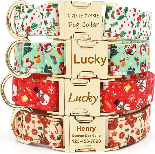 Custom Dog Collar with Name, Optional Dog Leash Airtag Holder and Bow Tie,Personalized Dog Collars for Small Medium Large Dogs,Cute Collar for Male Female Dogs (Christmas-Series)