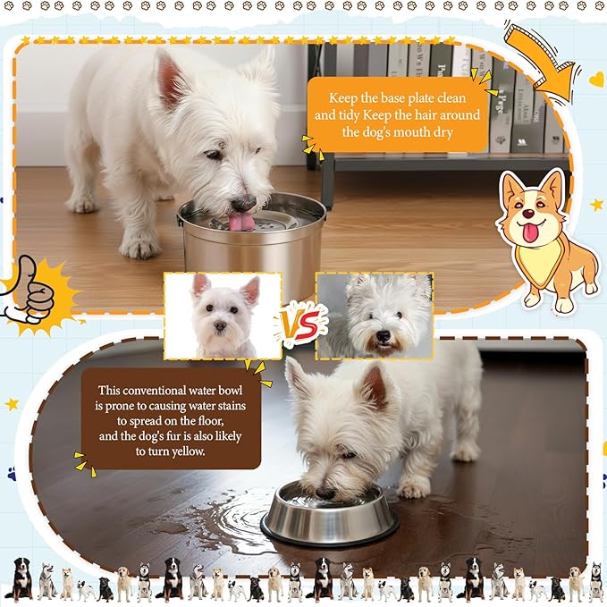 Vesici Slow Feeder Bowls Set 3.2L No Spill Water Bowl and 2 Cups Stainless Steel Dog Slow Feeder Food Bowl Puppy or Cat Food Holder Dishwasher Pet Supplies