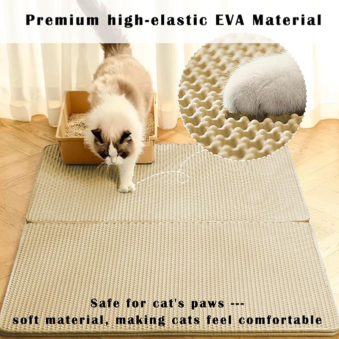 HCY&WLD 2-Pack Cat Litter Mat, Double Layer Honeycomb Waterproof Urine Proof Non-Slip Litter Trapping Mat, Less Waste, Easy to Clean Cat Litter Box Mat, Kitten Indoor Supplies (Khaki, 20x16 Inches)