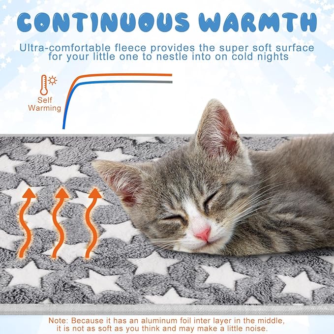 2 Pcs Large Self Warming Cat Pad Self Heating Cat Mat Bed Dog Crate Pet Blankets Thermal Heated Bed Mat for Outdoor Indoor Newborn Kittens Puppies Dog(Large Star,24 x 18)