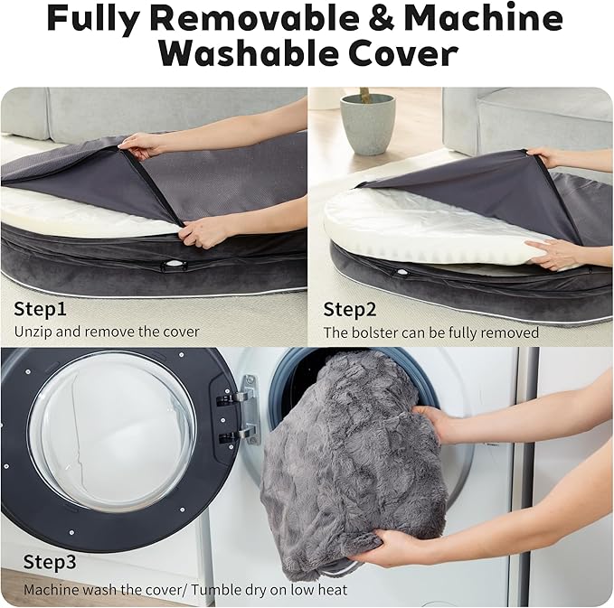 Orthopedic Dog Bed Couch for Large Sized Pets with Egg Foam Support, Four-Sided Bolster Cushions, Soft Tear-Resistant Fabric, and Removable Machine Washable Plush Cover