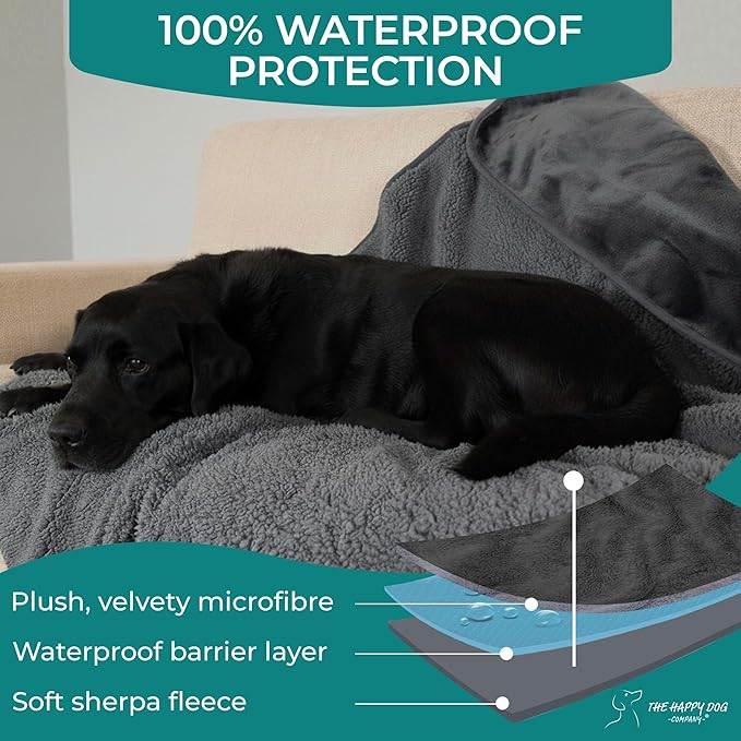 100% Waterproof Dog Blankets for Large Dogs – Soft Fleece, Washable Pet Throw for Couch, Car, Bed & Furniture Protection, Soft Fluffy Reversible Blanket, 40x47, Dark Gray/Gray