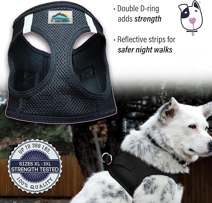 Doggie Design Dog Harness - No Choke Dog Harness, Dog Vest, Mesh Polyester, Pet Harness, Simple Step in and Go Design, Harness for Dog - Black, 2XL/3XL