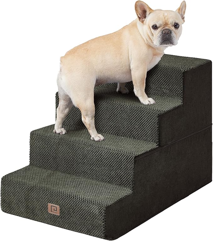 EHEYCIGA Dog Stairs for Bed 20" H, 4-Step Extra Wide Dog Steps for High Bed, Pet Steps for Small Dogs and Cats, Non-Slip Balanced Pet Ramp Indoor, Military Green