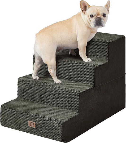 EHEYCIGA Dog Stairs for Bed 20" H, 4-Step Extra Wide Dog Steps for High Bed, Pet Steps for Small Dogs and Cats, Non-Slip Balanced Pet Ramp Indoor, Military Green