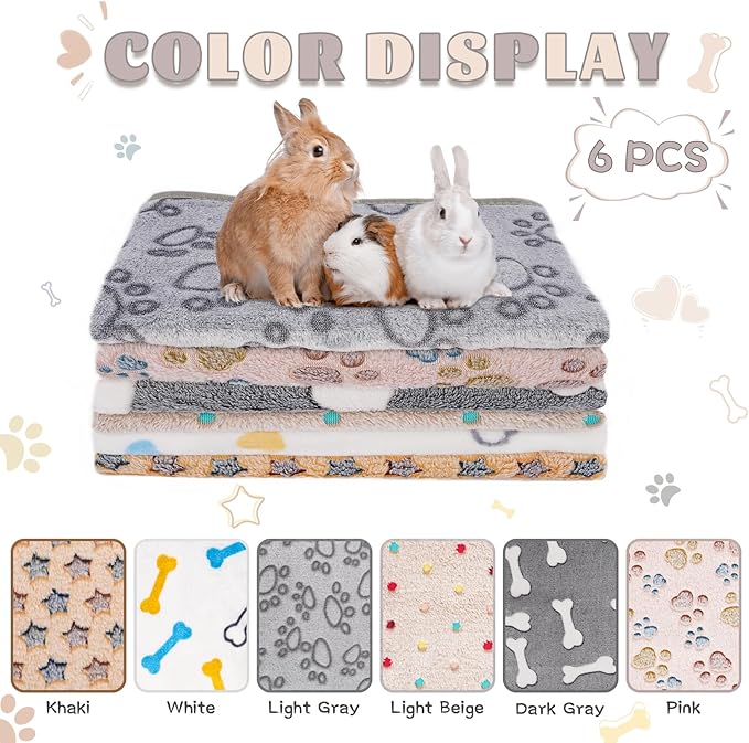 6 Pack Guinea Pig Cage Liner, Washable Guinea Pig Fleece Blankets Beding Accessories, Flannel Throw Warm Sleep Mat, Pet Pee Pads for Small Animal Hamster Rabbit Puppy Cat (24x16 Inch)