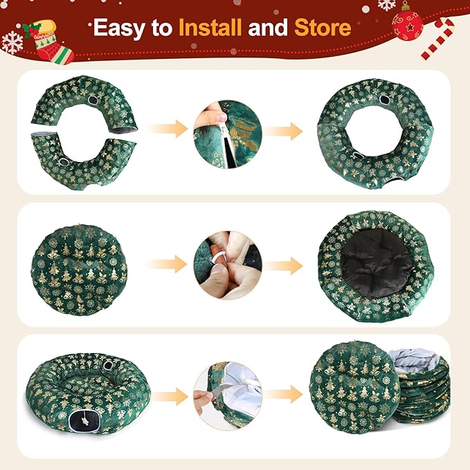 Cat Tunnel Bed for Indoor Cats, XL Christmas Tree Skirts Washable Warm Soft Indoor Cat Donut Tunnel, Multifunctional Cat Interactive Playground Toys for Felines Pet Christmas Tree Decoration