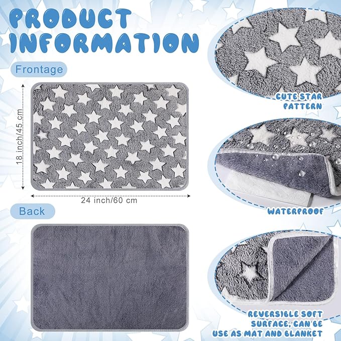 2 Pcs Large Self Warming Cat Pad Self Heating Cat Mat Bed Dog Crate Pet Blankets Thermal Heated Bed Mat for Outdoor Indoor Newborn Kittens Puppies Dog(Large Star,24 x 18)