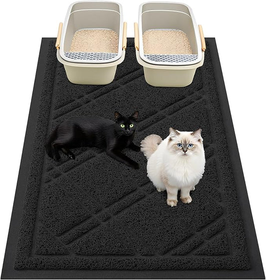 Smiry Cat Litter Box Mat 36x24, Non-Slip Water Resistant Litter Trapping Mat, Easy Clean Less Waste and Urine-Locking Cat Carpet for Indoor, Black