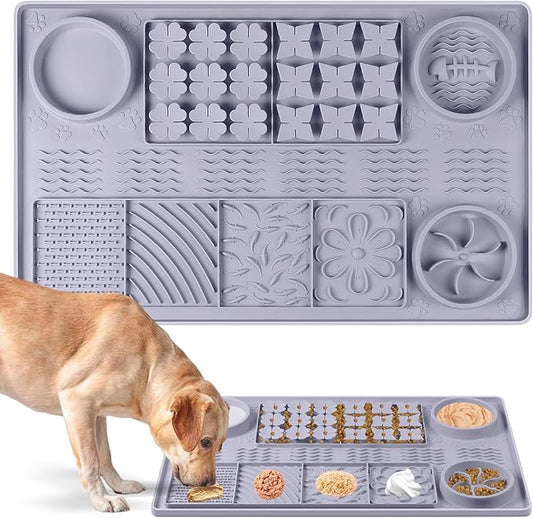 Large Silicone Snuffle Mat, 32"x 20" Dog Lick Mat with Suction Cups, Slow Feeder for Small | Medium | Large | Multiple Dogs Slow Eating, Boredom Reducer (Grey)