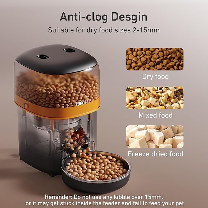 Automatic Cat Feeder - 2L Cat Food Dispenser, Timed Auto Pet Feeder with 180-day Battery Life, 1-6 Meals Per Day, 1-16 Portion, Desiccant Bag Keeps Dry Food Fresh, Also for Small Dogs