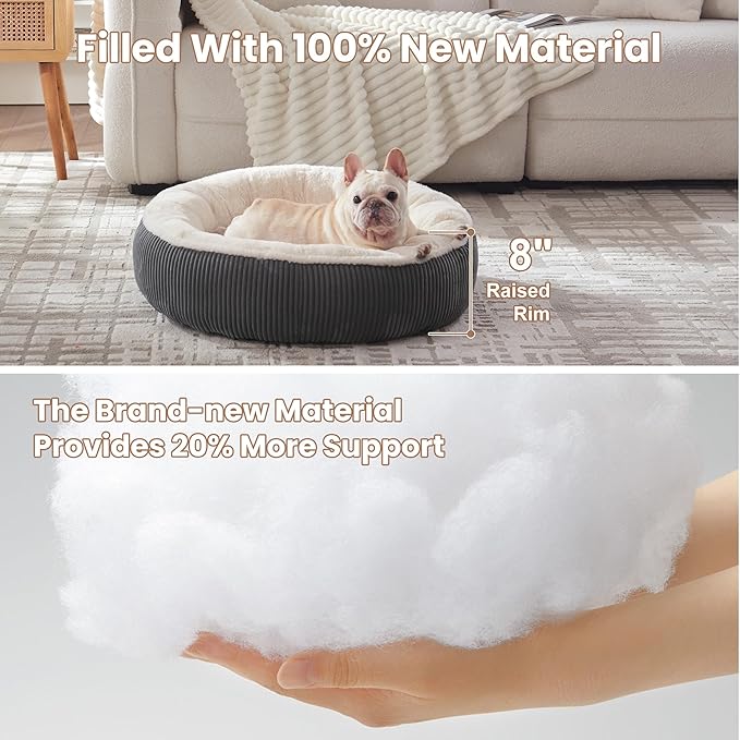 30 inches Donut Dog Bed for Medium Dogs,Calming Round Pet Bed with Removable & Washable Cover,Plush Faux Fur & Corduroy, Fits up to 30 lbs Pets(Dark Grey,Medium)