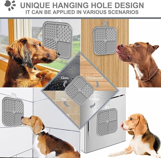 2 PCS Licking Mat for Dogs & Cats with Suction Cups, Dog Slow Feeder Lick Pat for Anxiety Relief, Dog Toys Feeding Mat for Butter Yogurt Peanut, Pets Bathing Grooming Training Mat (7.9''*7.9'')