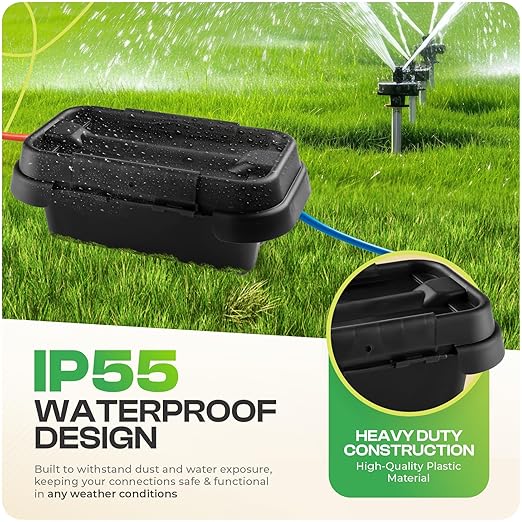 Sockitbox Original Outdoor Electric Box Waterproof - Small Outdoor Extention Cord Cover with 6 Cable Entry Waterproof Enclosure for Power Strips, Plugs, Timers, Lights - Black
