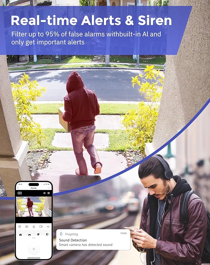 Hugolog 2K 3MP Light Bulb Security Camera 5G& 2.4GHz WiFi, 360° Wireless Outdoor Indoor Camera for Home, Motion Detection, Two-Way Talk, Color Night Vision, Siren Alarm, Compatible with Alexa(2 Pack)