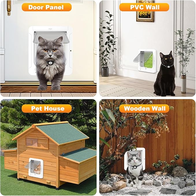 Smart Cat Door with 3 Collar Sensor, RFID Cat Door Collar Activated with Remote Control, 4 Way Locking Cat Flap Automatic Pet Door