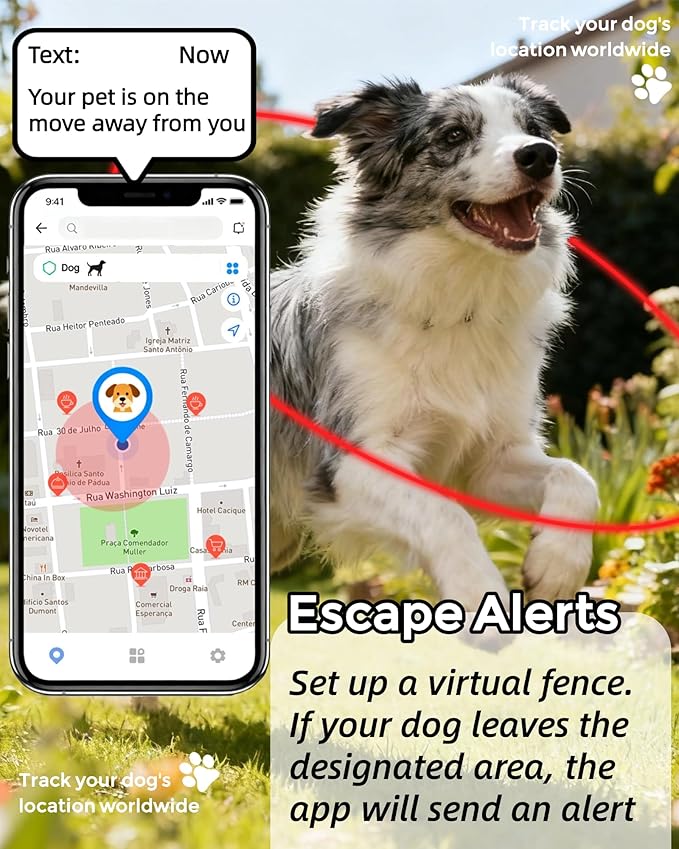 Smart GPS Dog Tracker, Live Pet Tracker, Virtual Fence, 10-Day Battery Life, Tensile Dog Collar, IP67 Water-Resistant, Easy Operation via Proprietary APP, Anti-Lost Tracking Device