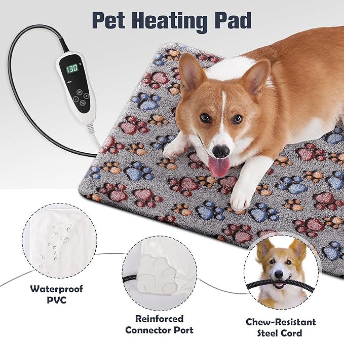 Newget Cat Heating Pad, Waterproof Pet Heating Pad for Cats Dog Indoor, 11 Adjustable Temperature Cat Warming Bed Mat with Timer, Indoor Heated Bed with Chew Resistant Cord (M: 28'' L X 18'' W)
