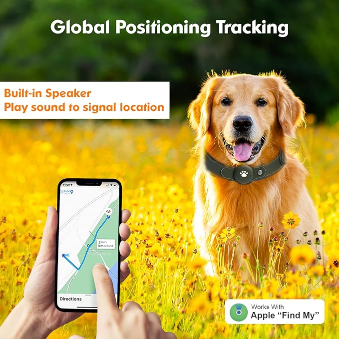2-in-1 GPS Tracker for Dogs&Cats : Smart Collar with Real-Time Location, No Monthly Fee, Unlimited Range (iOS Only) GPS Tracker Dog Collar- Ideal for Small, Medium Large Dogs(Tracker Included)(Green)