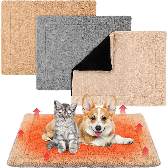 Novabright 3 Pack Self Warming Cat Bed 17x22 Inch Self Heating Dog Mat Reflects Body Heat Extra Warm Thermal Pet Pad Washable Cat Dog Bed for Outdoor Indoor Large Kittens Puppy(Black/Gray/Khaki)