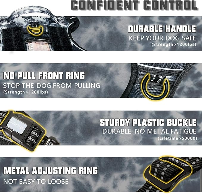 AUROTH Tactical Dog Harness for Small Medium Large Dogs - No Pull, Adjustable, Reflective, K9 Working Training, Easy Control, Military Service Dog Harness (M, Black Ink)