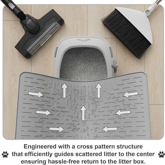 OHMO Cat Litter Mat Trapping Mat Premium Silicone Rubber 23.5x16 Grey, Waterproof and BPA Free Kitty Litter Box Mat, Easy to Clean and Keeps The Floor Tidy