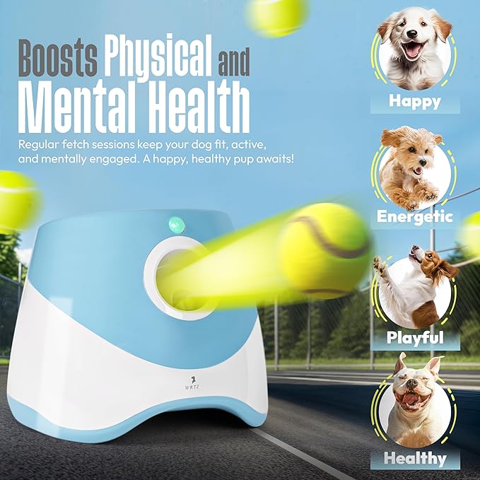 Automatic Dog Ball Launcher for Small Dogs – Dog Ball Thrower Fetch Machine - Indoor Outdoor Interactive Toy with 3 Mini Tennis Balls 2 Inch