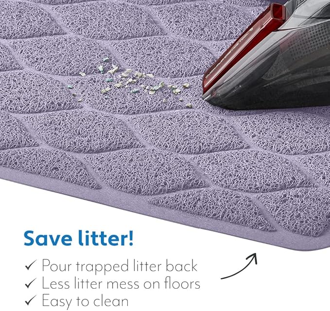 MIGHTY MONKEY Waterproof BPA Free Cat Litter Box Trapping Mat, Easy Clean Floors, Textured Backing, Soft on Sensitive Kitty Paws, Cats Accessories, Less Waste, Stays in Place, 24x17, Purple