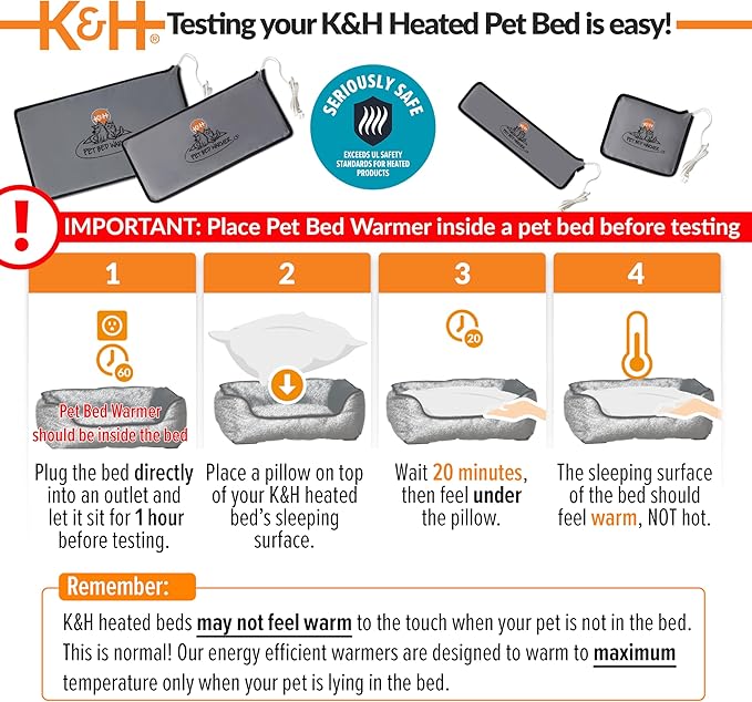 K&H Pet Products Pet Bed Warmer, Turn Any Pet Bed Into a Heated Cat or Dog Bed, Waterproof Indoor Heated Warming Pad Insert, Automatic Temperature, Safety Listed - Medium 20.5 X 6.75in Gray