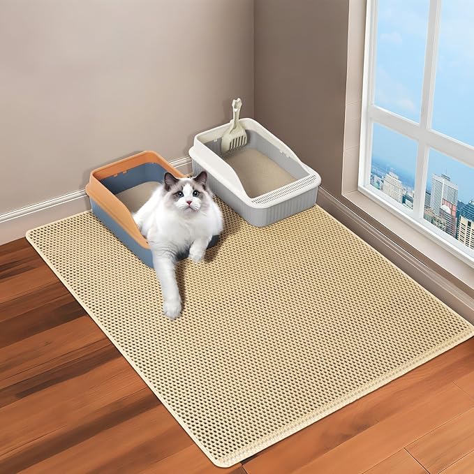 Large Cat Litter Box Mat,35''X 25'' Litter Trapping Mat for indoor Cat, Litter box Mat for Floor, 2 Layer Litterbox Catcher Rug for Kitty Pet,Waterproof Urine Proof, Clean Easily, Non-Slip