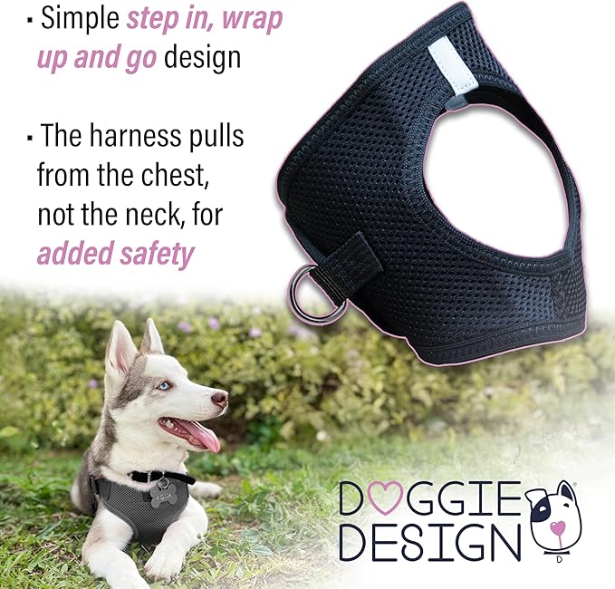 Doggie Design Dog Harness - No Choke Dog Harness, Dog Vest, Mesh Polyester, Pet Harness, Simple Step in and Go Design, Harness for Dog - Black, 2XL