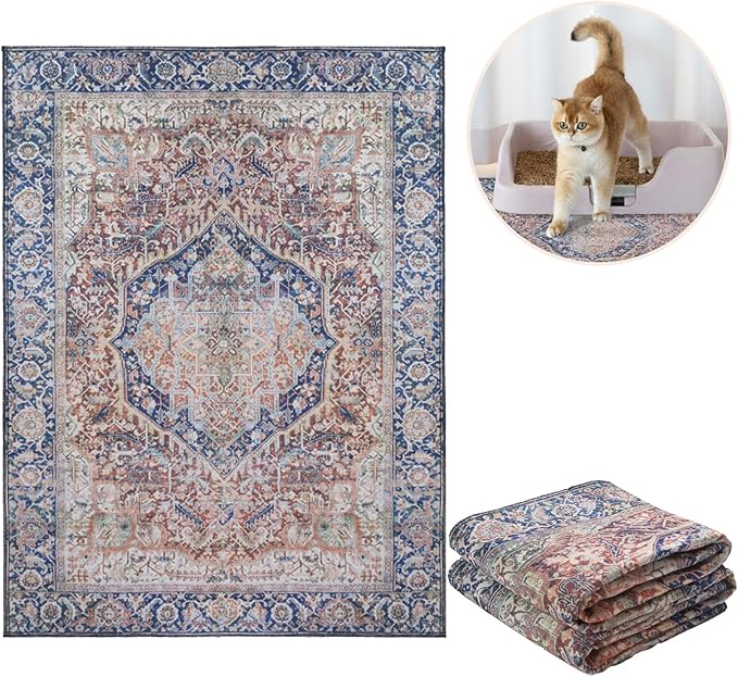 Lovewag Cat Litter Mat 2 Pack - Large 36x48 Machine Washable Easy Clean Non-Slip Waterproof Trapping Mats for Cats - (Rustic Terracotta)