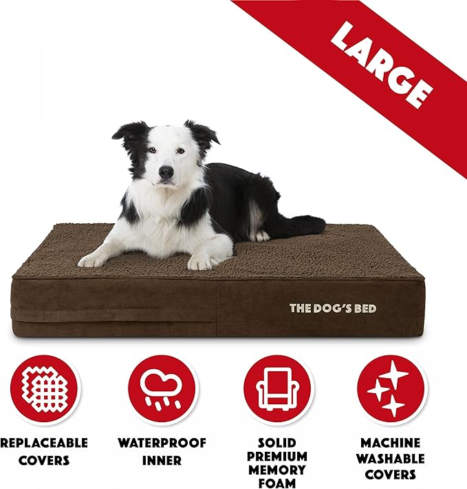 The Dog’s Bed Orthopedic Memory Foam Dog Bed, Large Brown Plush, Pain Relief for Arthritis, Hip & Elbow Dysplasia, Post Surgery, Lameness, Supportive, Calming, Waterproof Washable Cover