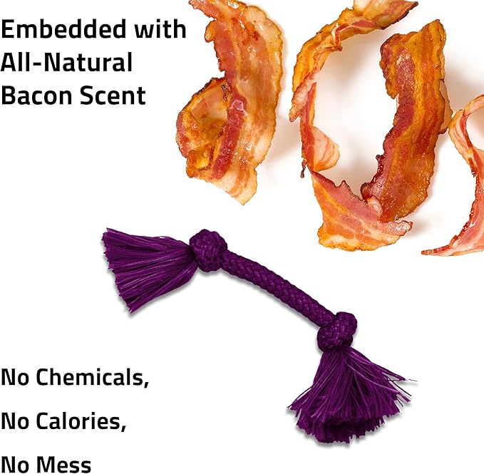 Playology Dog Toys | Dri-Tech Rope Toy Tug of War Rope for Aggressive Chewers (Value 2-Pack) | Small Bacon Scented Toys - Easy to Clean and Made from Non Toxic Materials