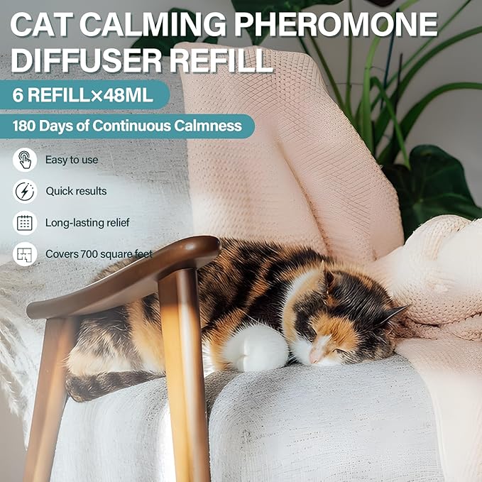 Cat Calming Diffuser Refill 6 Pack Cat Calming Pheromone Diffuser Refill Cat Plug in Pheromones Cat Stress Diffuser Cat Pheromones Calming for Cats Anxiety and Stress 48ml Vial-180 Days Fits All Cats