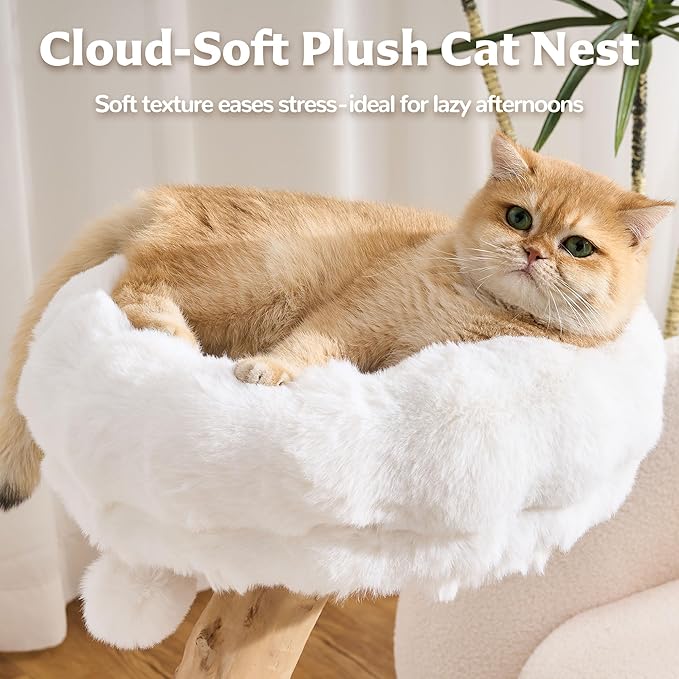 Cat Tree Modern Sturdy Solid Wood Cat Tower for Large Cat with Scratching Post for Indoor, Multifunctional Cat Tower with Cozy Bed and Platforms