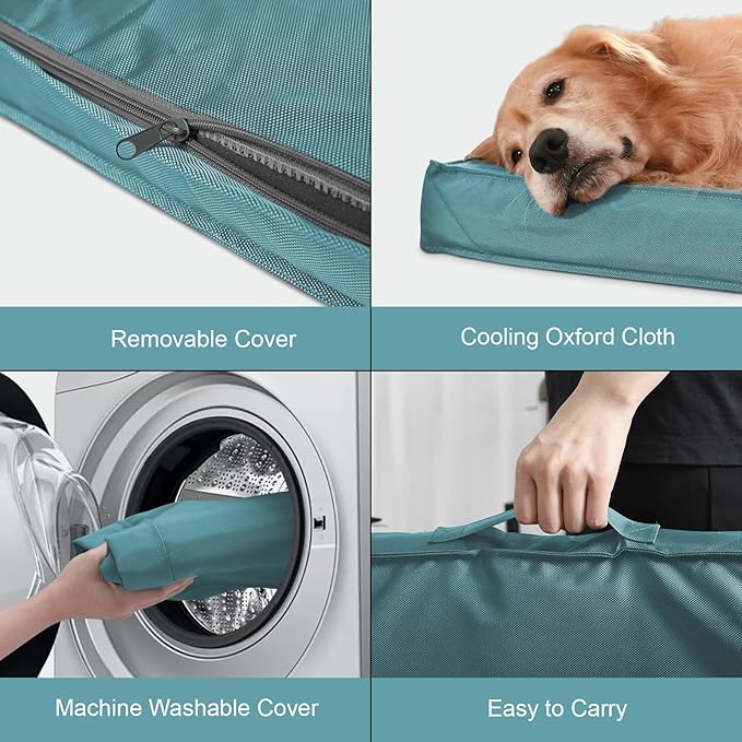 Outdoor Orthopedic Dog Bed, Waterproof Dog Bed for Large Dogs 36x27 Inch, Egg Crate Foam Pet Mat with Washable Removable Oxford Cooling Cover, Light Blue