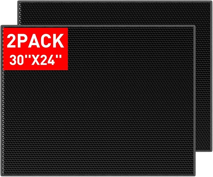 Large Cat Litter Box Mat: Easy Clean Kitty Litter Trapping Mat for Floor, Plastic Cat Box Pad (24 * 30in, Black, 2p)