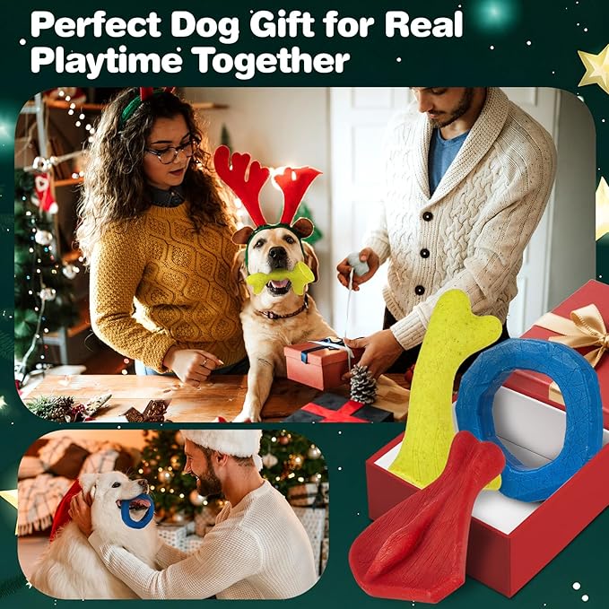 FOFOS Dog Chew Toys for Aggressive Chewers, 3 Pack Tough Nylon Dog Toys, Beef Flavor Chew Toys, for Medium Large Dogs to Keep Them Busy