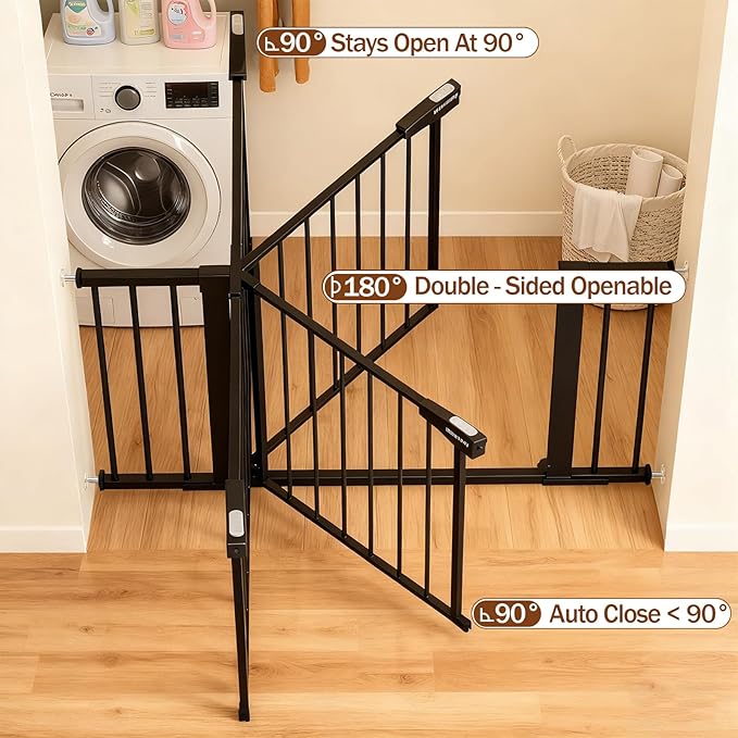 Mumeasy 36" High Extra Tall Dog Gate, 29.6"-40.5" Wide Pressure Mounted Tall Baby Gate for Dog, Auto Close Pet Gate with Door for Stairs,Doorways,House,Black
